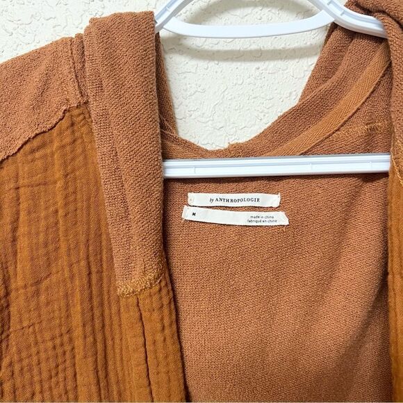 Anthropologie Open Front Cardigan Textured Hooded Size M Burnt Orange - Picture 4 of 7